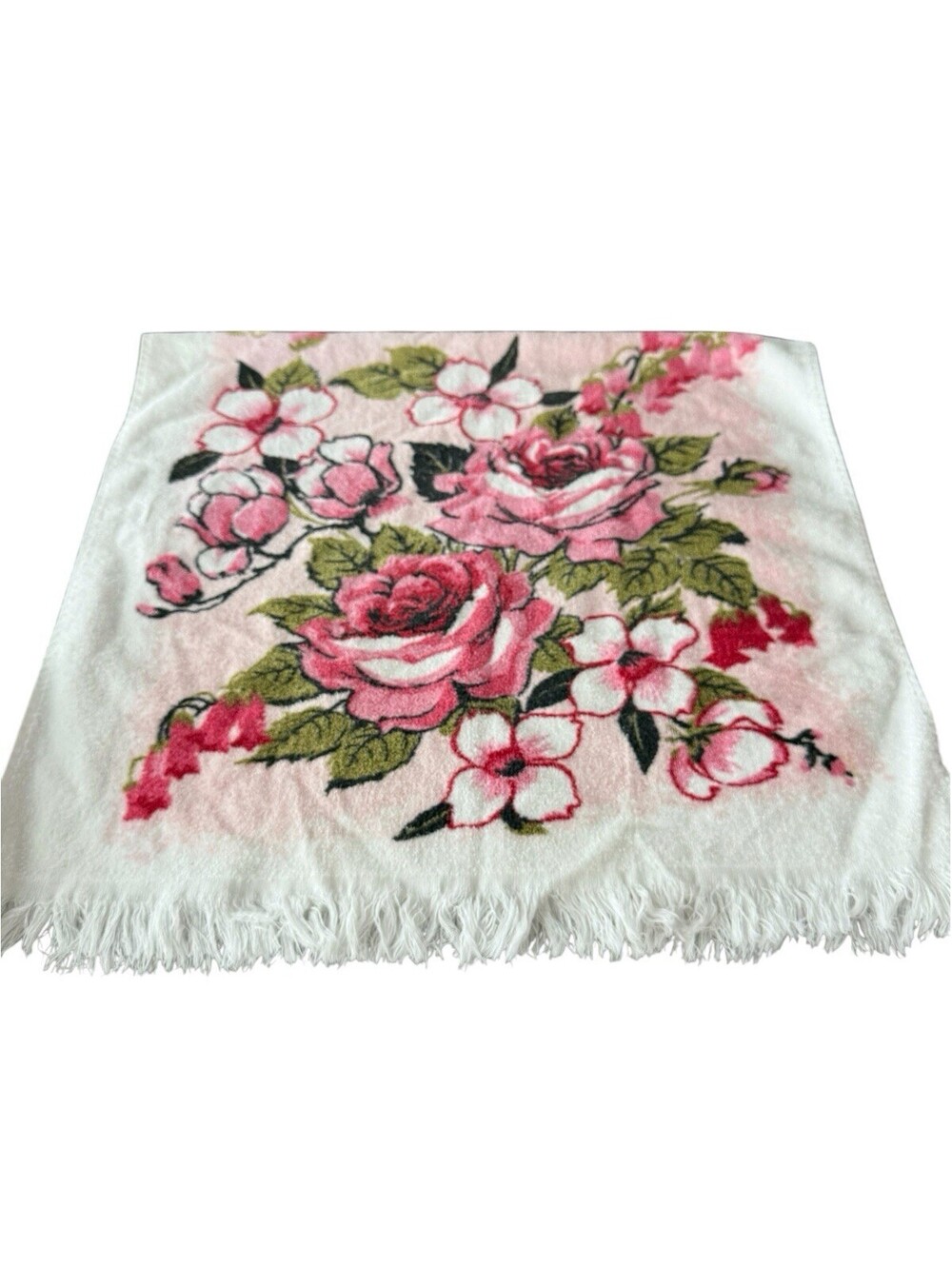 Vintage All Cotton Bath Towel Roses Unbranded USA
